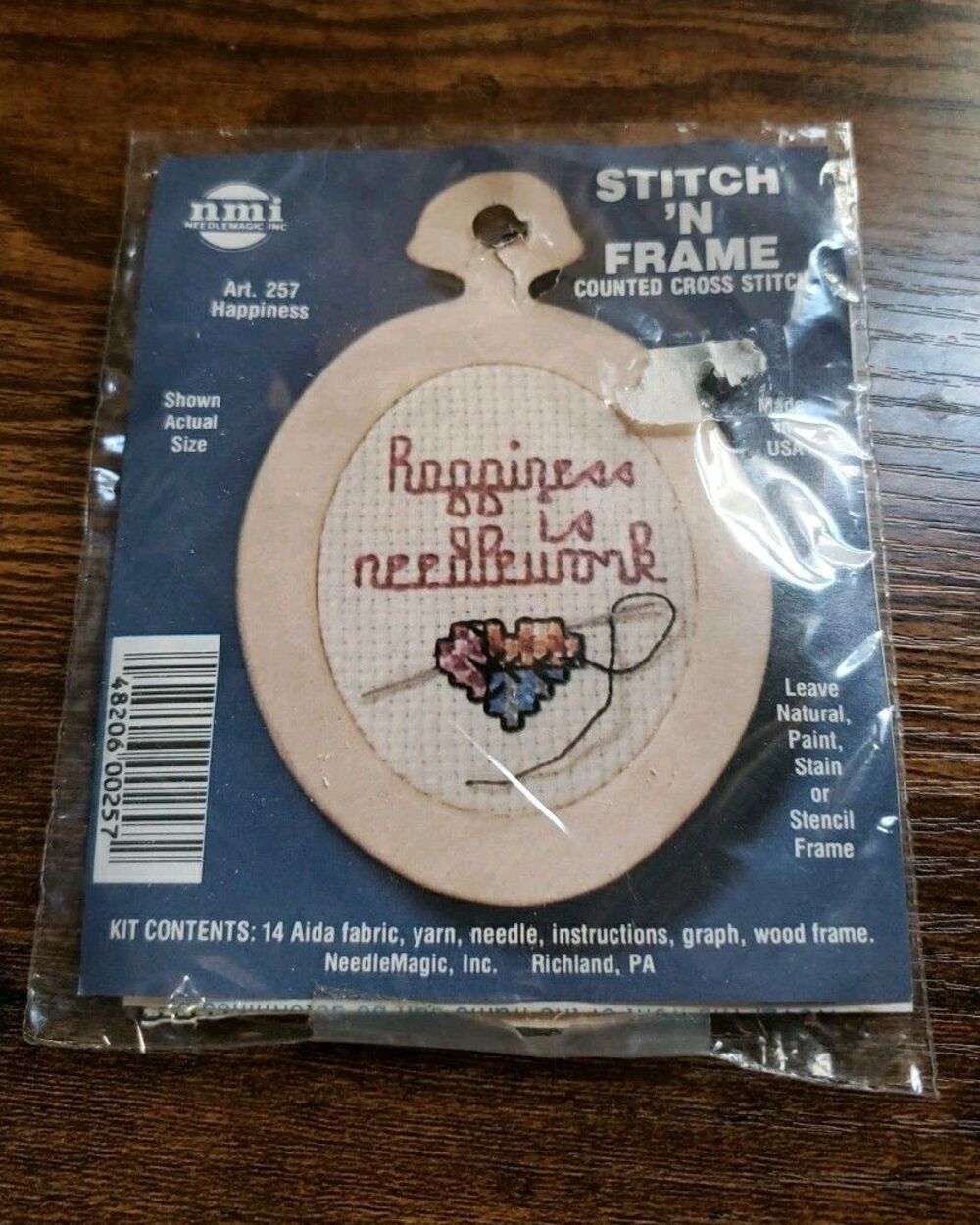 Stitch N Frame Sewing Mini Counted Cross Stitch Kit Happiness Is Needlework NOS